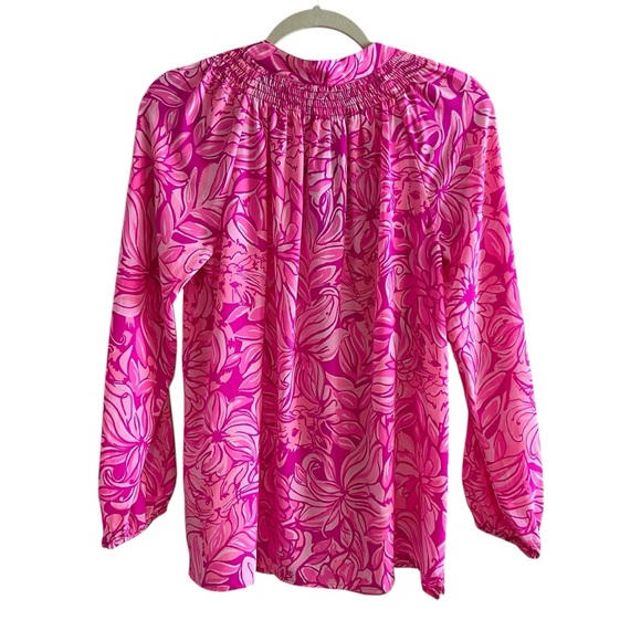 Lilly Pulitzer Elsa Top Pink Pawsitive Cattitude Floral Cats 100% Silk Blouse S - Picture 5 of 11